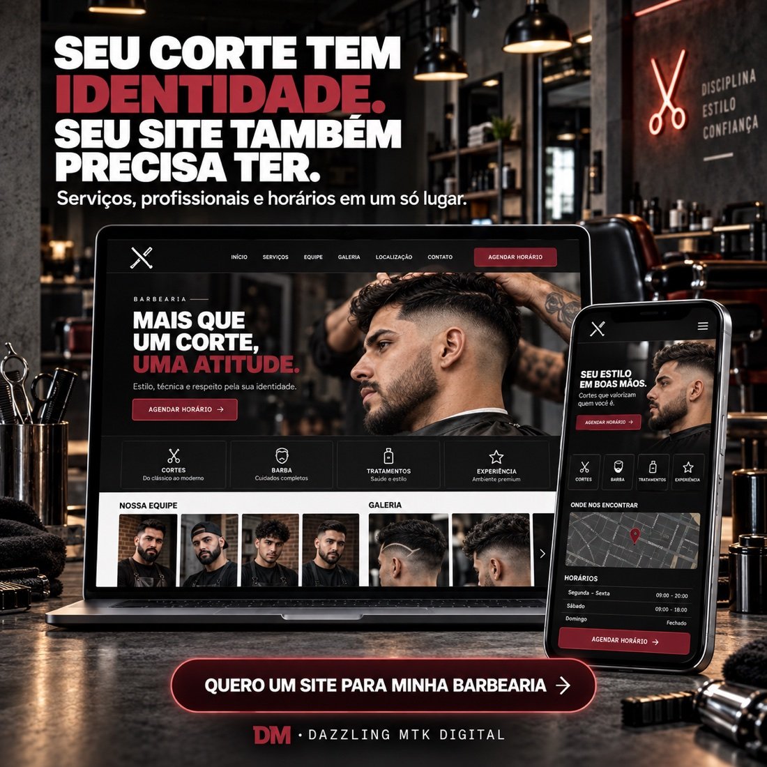 Modelo realista de site para barbearia urbana